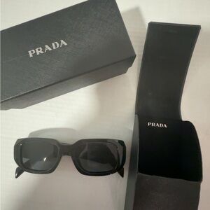 Prada Men’s Black Rectangle Sunglasses with Branded Case